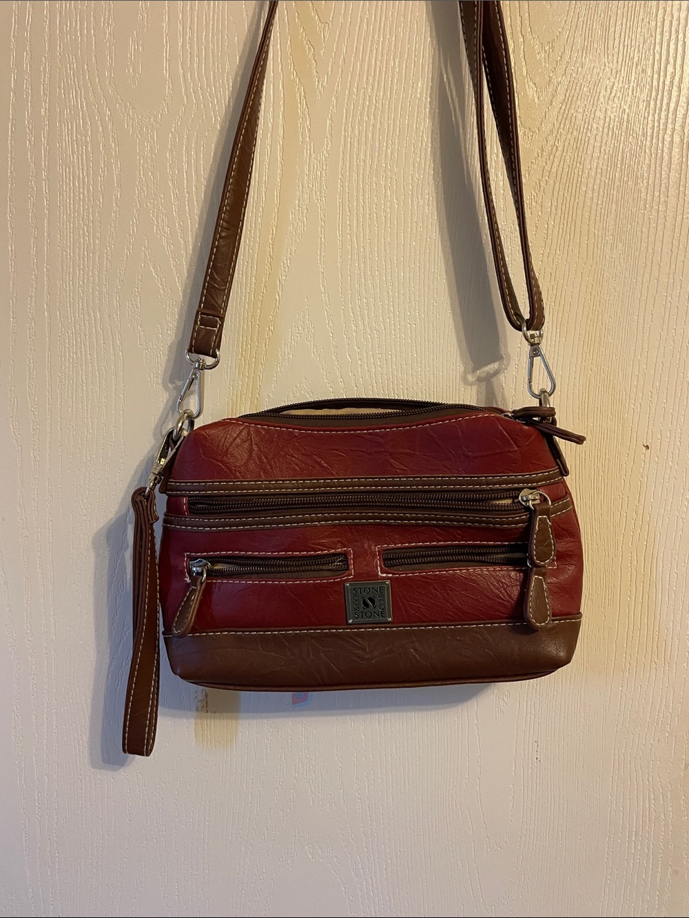 Stone & Co. Burgundy and Brown Leather Crossbody Bag